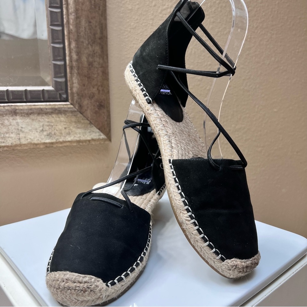 Eileen Fisher Lace-up Espadrilles. Size 7 Nubuck Black Suede . Rear zipper - Picture 12 of 12
